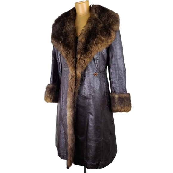 Rajac Vintage Brown Leather Fur Coat - Picture 3 of 13